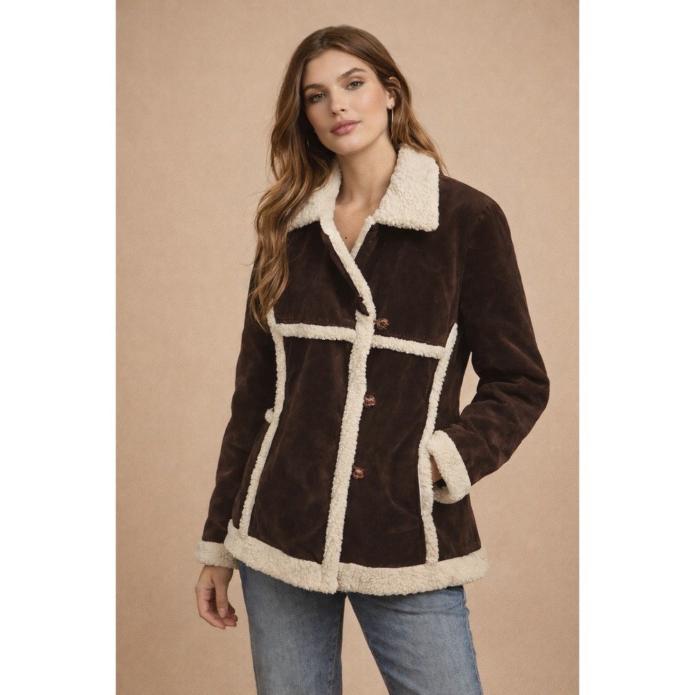 Rip Curl Girl Shearling Brown 2000 Retro Y2K Barn Sherpa Trim Coat Jacket L Surf